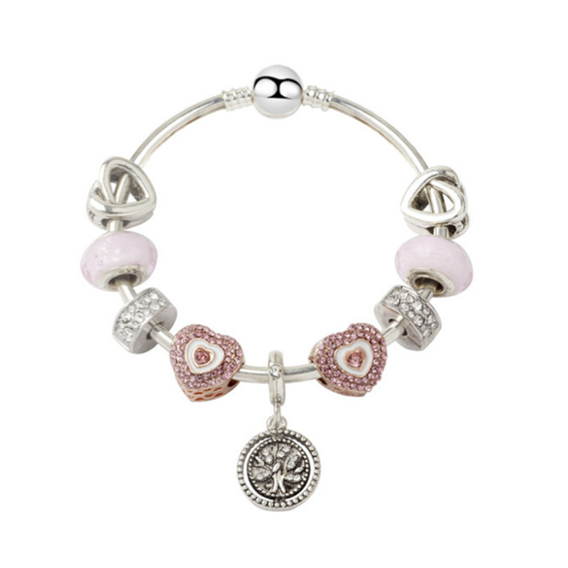 Veile Studios Creative Fashion Pink Life Tree Love Bracelet Glass Bead