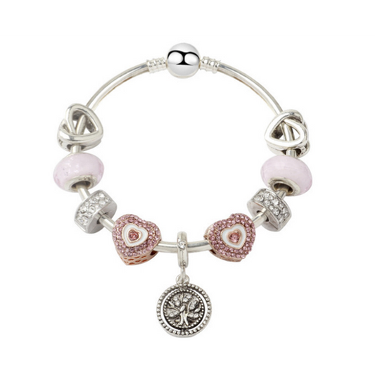 Veile Studios Creative Fashion Pink Life Tree Love Bracelet Glass Bead