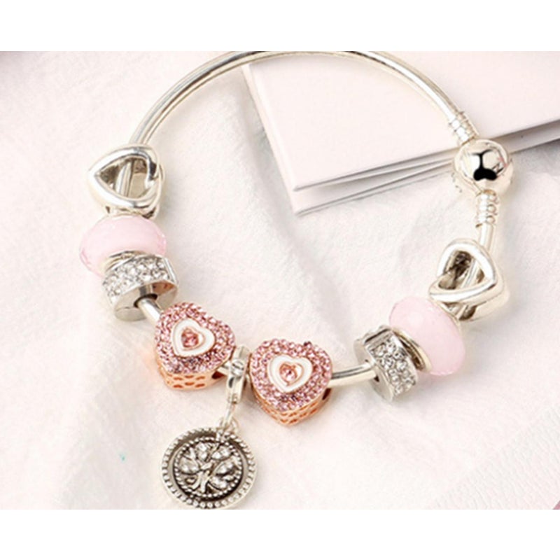 Veile Studios Creative Fashion Pink Life Tree Love Bracelet Glass Bead