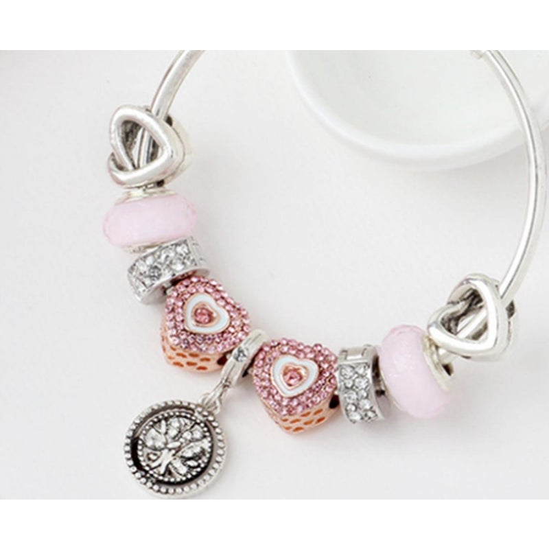 Veile Studios Creative Fashion Pink Life Tree Love Bracelet Glass Bead