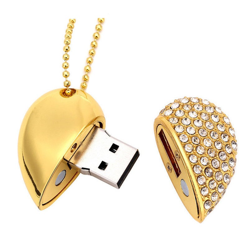 Crystal Heart Usb Flash Drive Mini Pendrive 2.0 64Gb Necklace Memory Stick