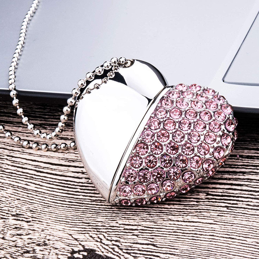 Crystal Heart Usb Flash Drive Mini Pendrive 2.0 64Gb Necklace Memory Stick