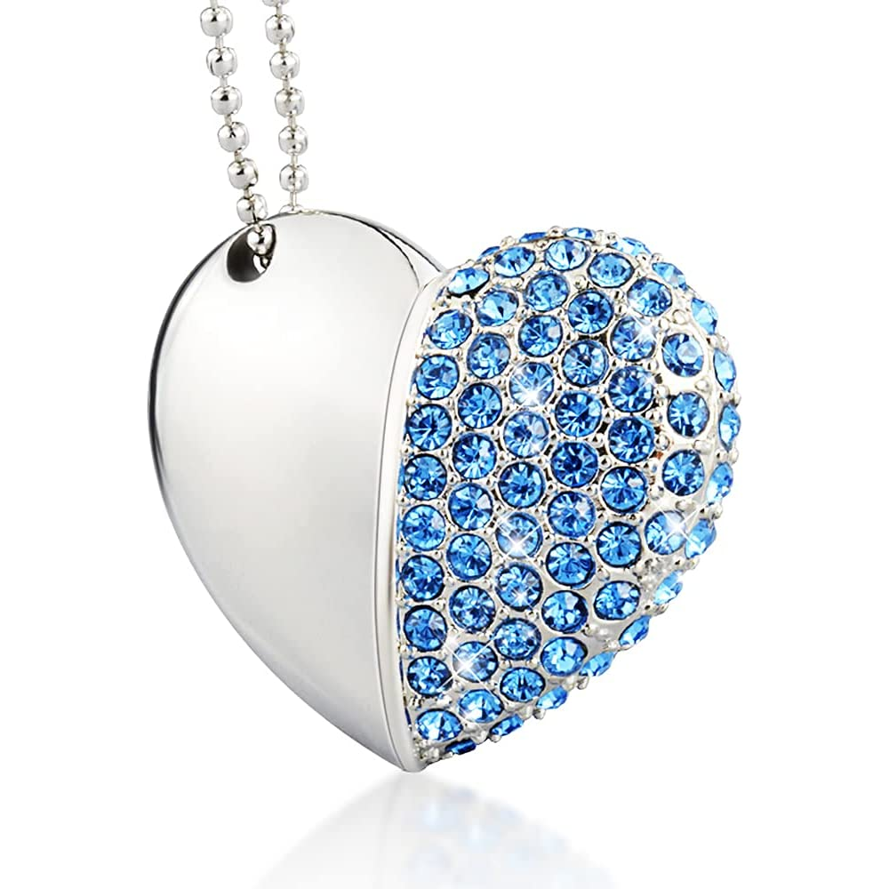 Crystal Heart Usb Flash Drive Mini Pendrive 2.0 64Gb Necklace Memory Stick