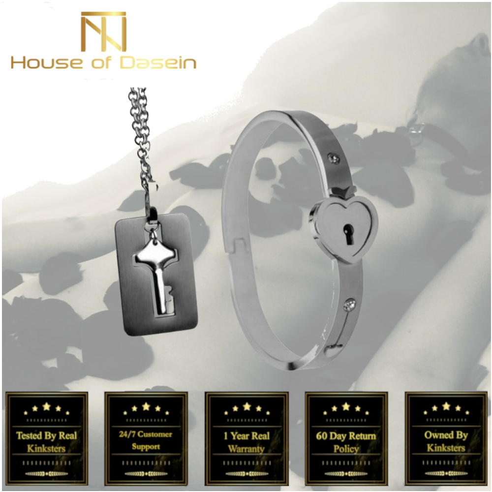 Cuffed Locking Bracelet And Key Pendant Necklace Lockable Heart Bdsm Jewellery