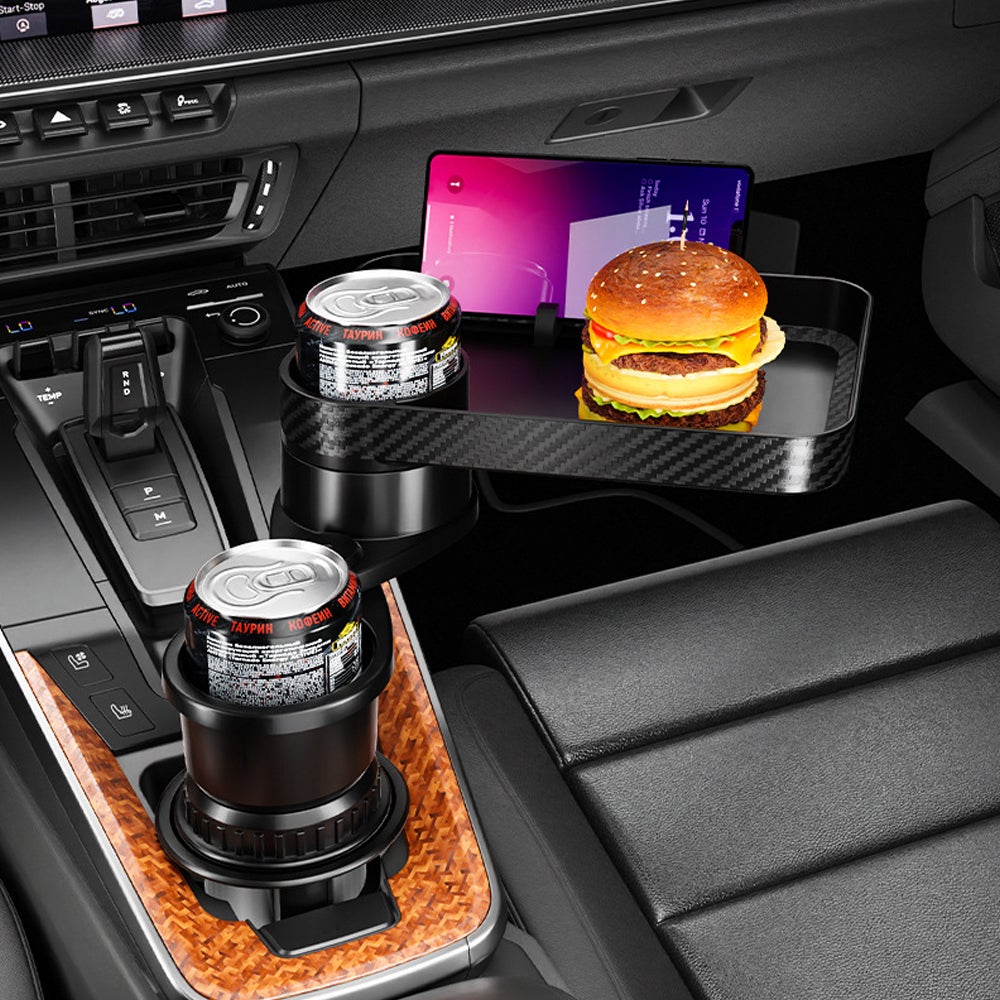 Cup Holder Tray Car Detachable Food Table Phone Slot 360 Degree Rotating