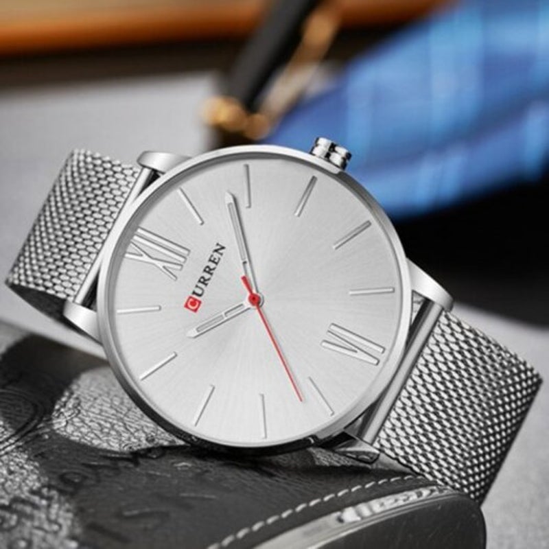 8238 Men's Waterproof Quartz Watch Silver