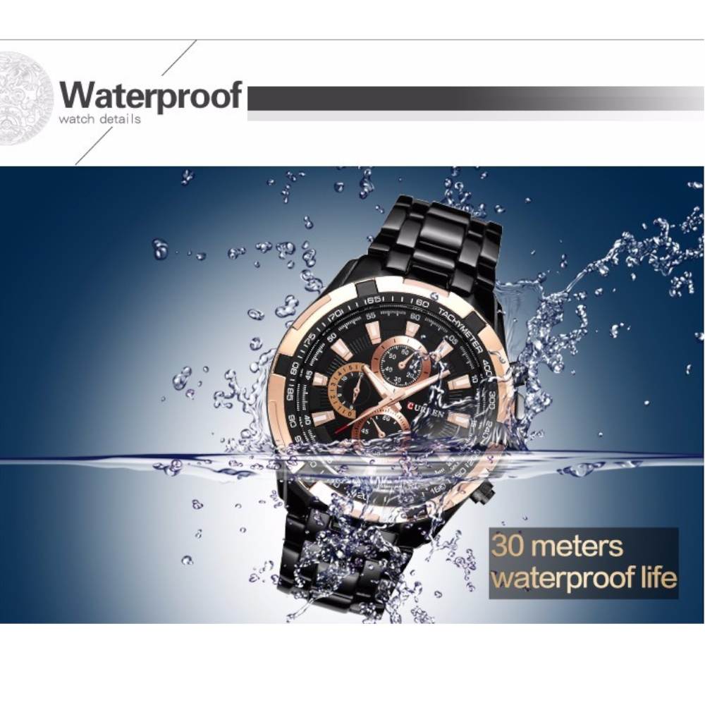 8023 Men's Fashion Simple Stainless Steel Strap Quartz Watch Red