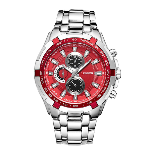 8023 Men's Fashion Simple Stainless Steel Strap Quartz Watch Red