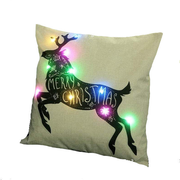Christmas Led Lights Linen Cushion Covers Bed Sofa Decor