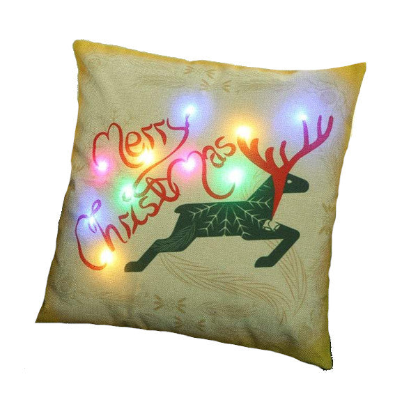 Christmas Led Lights Linen Cushion Covers Bed Sofa Decor