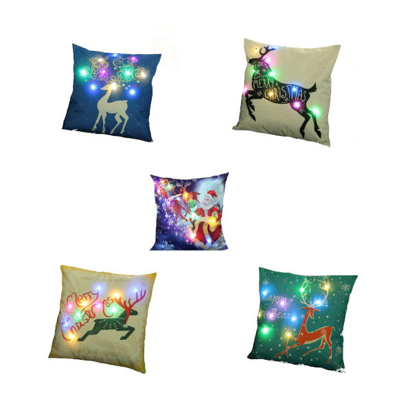 Christmas Led Lights Linen Cushion Covers Bed Sofa Decor