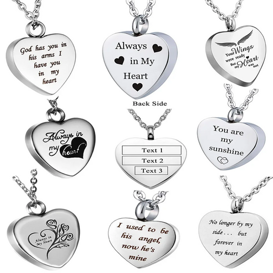 Custom Stainless Steel Cremation Ash Jewelry Heart Urn Necklace Pendant Funnel Fill Kit