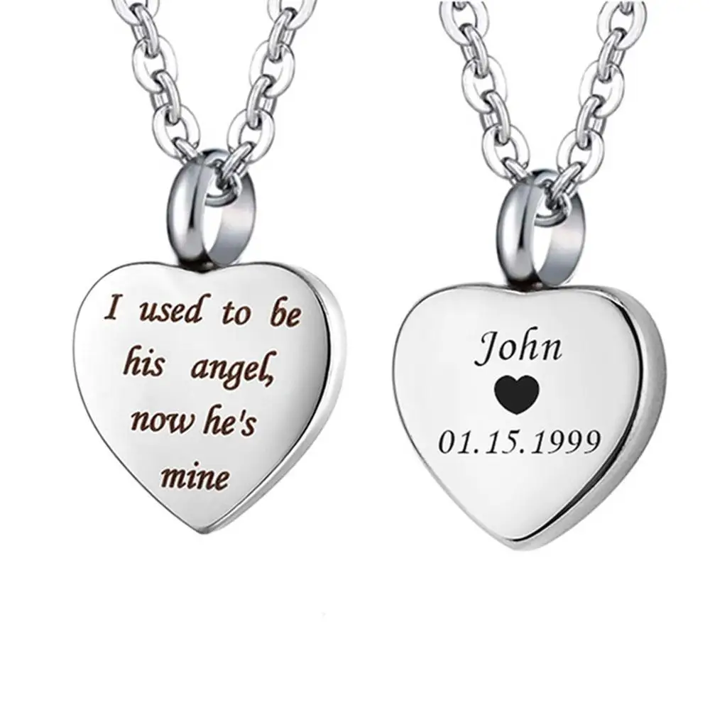 Custom Stainless Steel Cremation Ash Jewelry Heart Urn Necklace Pendant Funnel Fill Kit