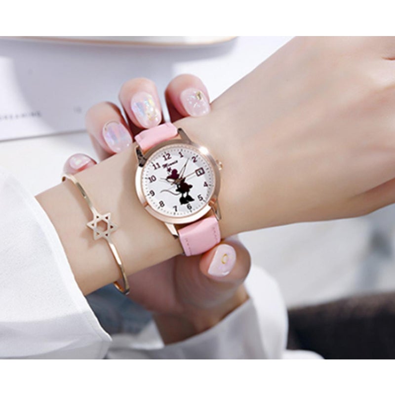 Veile Studios Cute Belt Girls Watch Mickey Minnie Calendar Fashion Trend Quartz Waterproof