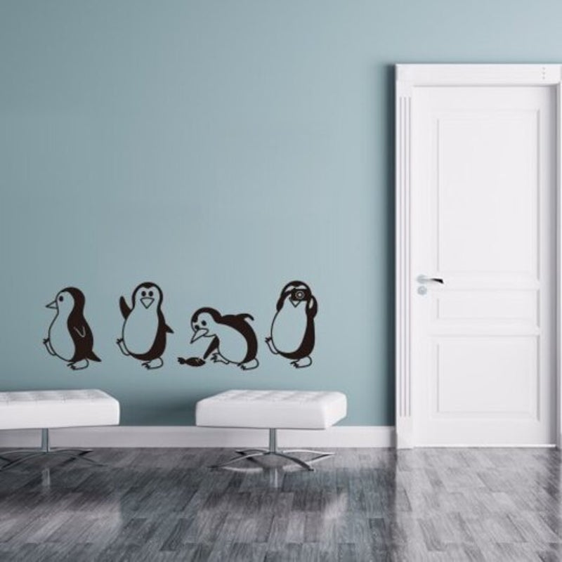 Cute Penguin Cartoon Wall Stickers For Kids Room Decoration Black
