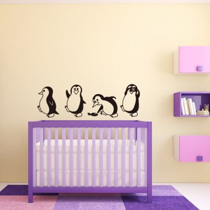 Cute Penguin Cartoon Wall Stickers For Kids Room Decoration Black