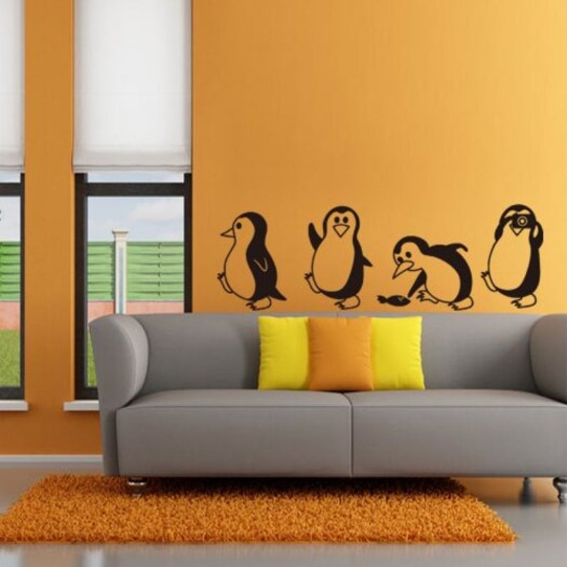 Cute Penguin Cartoon Wall Stickers For Kids Room Decoration Black