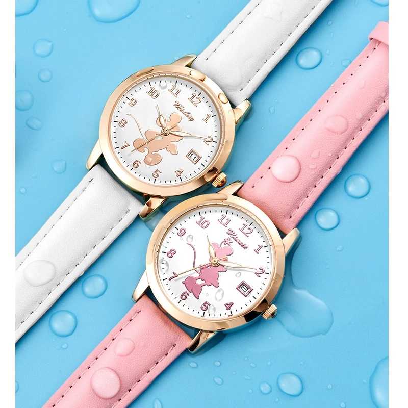 Veile Studios Cute Belt Girls Watch Mickey Minnie Calendar Fashion Trend Quartz Waterproof