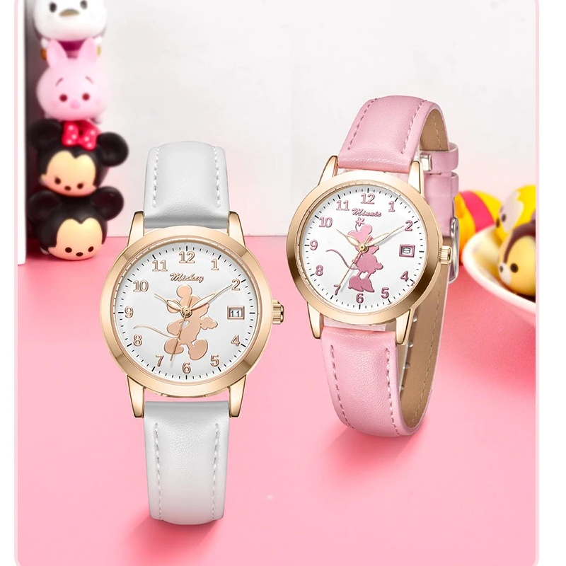 Veile Studios Cute Belt Girls Watch Mickey Minnie Calendar Fashion Trend Quartz Waterproof