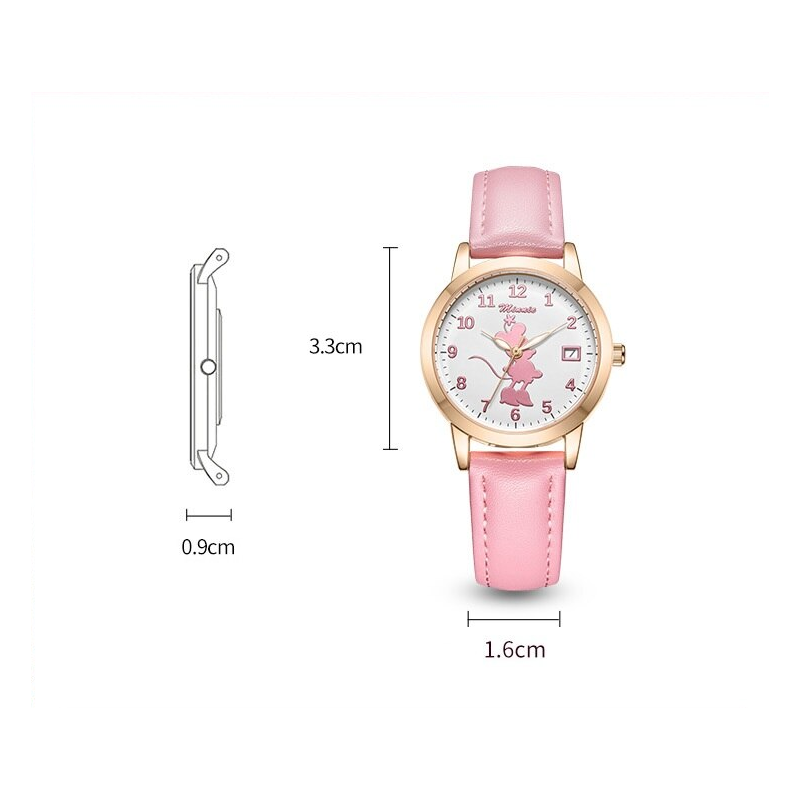 Veile Studios Cute Belt Girls Watch Mickey Minnie Calendar Fashion Trend Quartz Waterproof