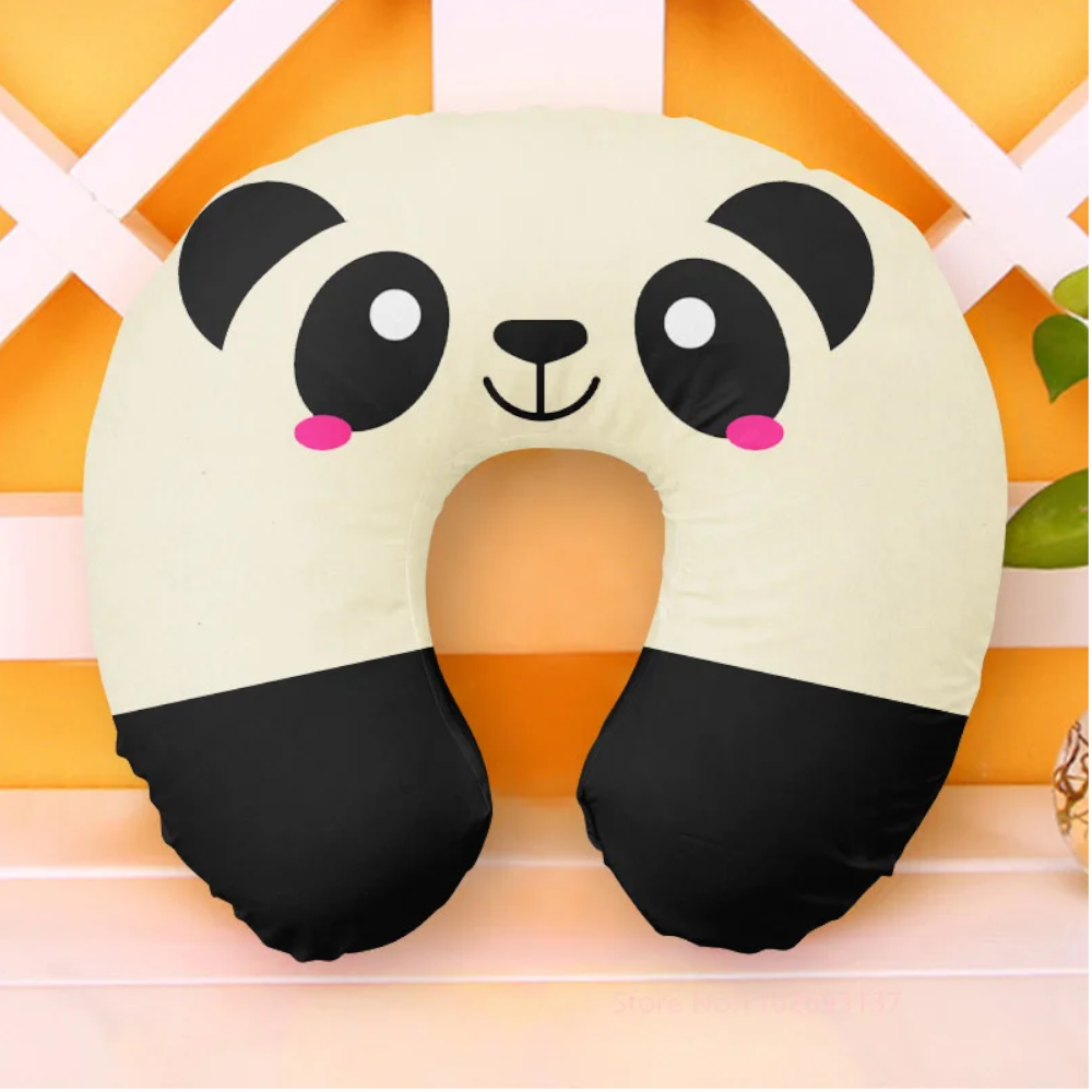 Cute Cartoon Ins Style Travel Neck Pillow U-Shaped Panda Rainbow Cloud Fruit Inflatable Cushion For Kids Adults Family F