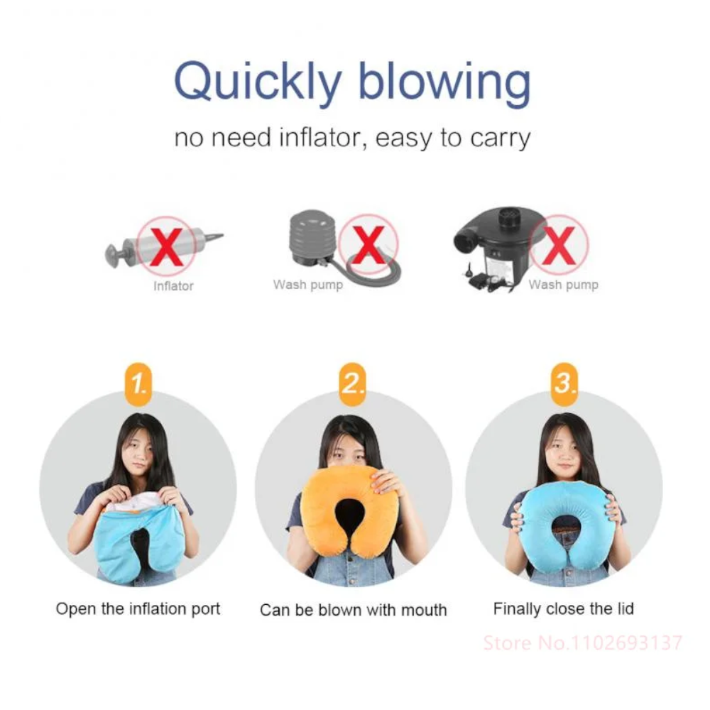 Cute Cartoon Ins Style Travel Neck Pillow U-Shaped Panda Rainbow Cloud Fruit Inflatable Cushion For Kids Adults Family F