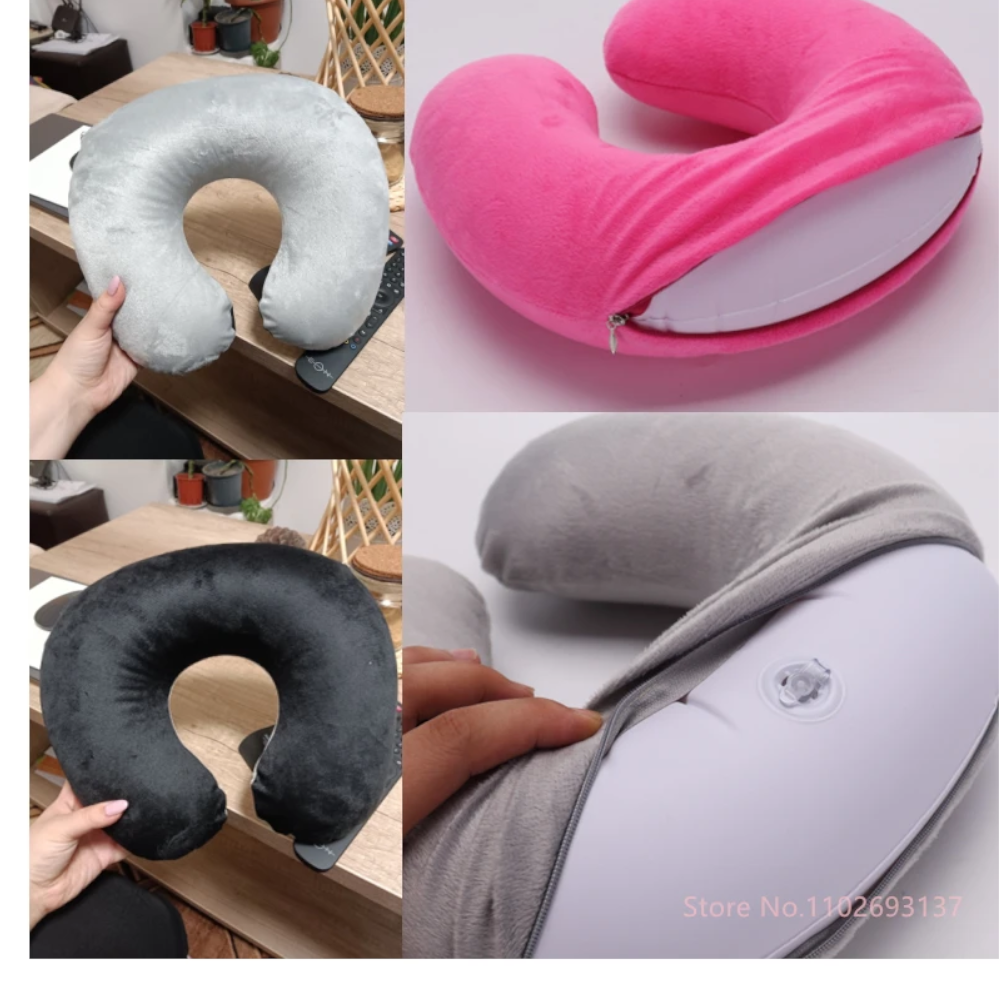 Cute Cartoon Ins Style Travel Neck Pillow U-Shaped Panda Rainbow Cloud Fruit Inflatable Cushion For Kids Adults Family F