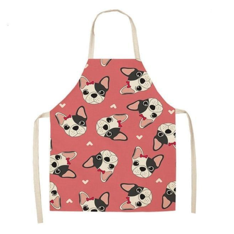 Cute Dog Printed Cotton Linen Kitchen Apron