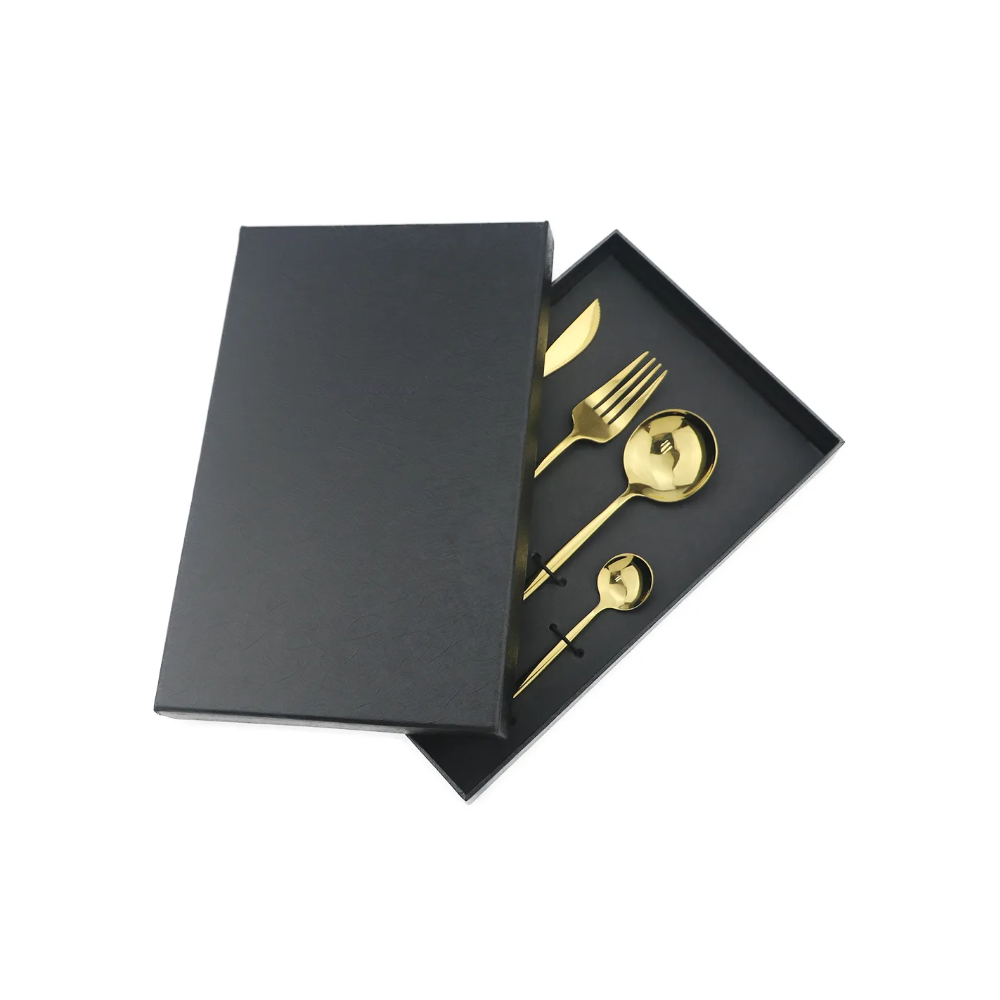 4Pcs Stainless Steel Tableware Cutlery Set Gold Knife Fork Spoon With Gift Box