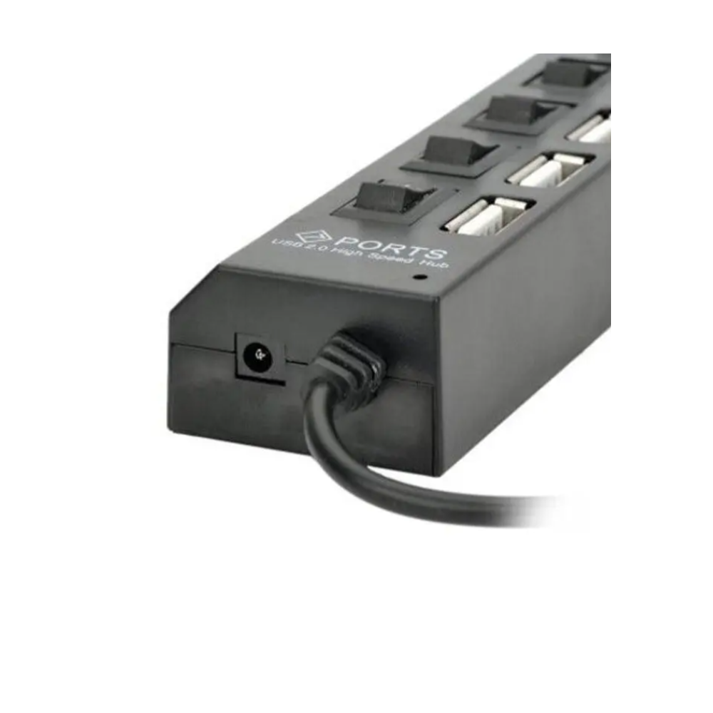 7 Port Usb 2.0 Hub With Individual Switch Power Cable Black