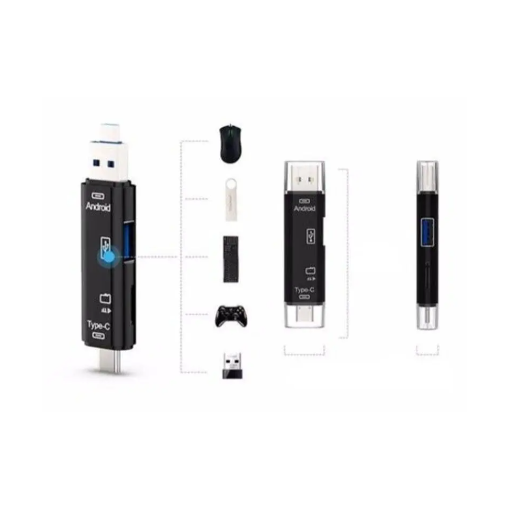 Type / Micro Usb To Hub Adapter Tf Card Reader Black