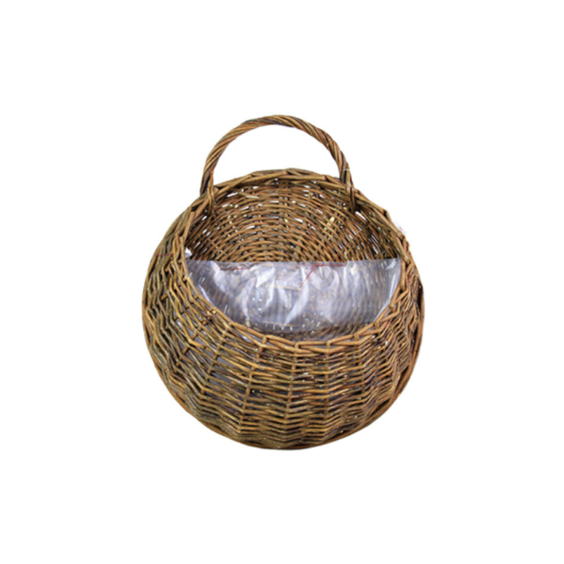 1 Set Flower Basket Handmade Weaving Multi-Function Rattan Wall Fence Hanging Pot Plants Holder For Garden-Beige-L