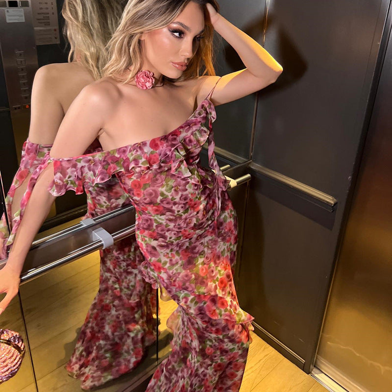 Women's Sweet Pastoral Floral Ruffled Dress Suspender