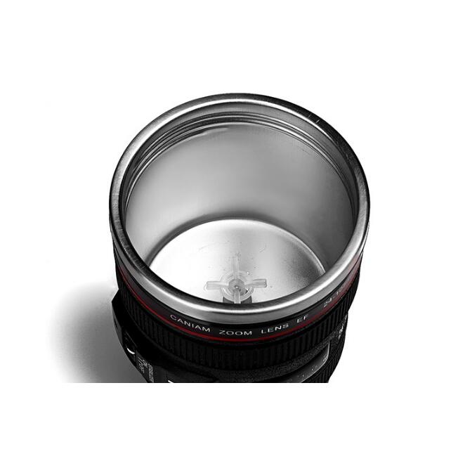 300Ml Stainless Steel Camera Lens Shape Self Stirring Mug Coffee Cup Novelty Gift