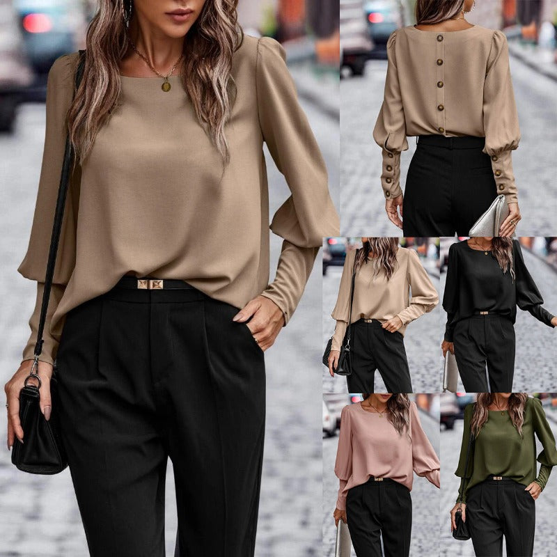 American Long Sleeve Button Solid Color Casual Shirt
