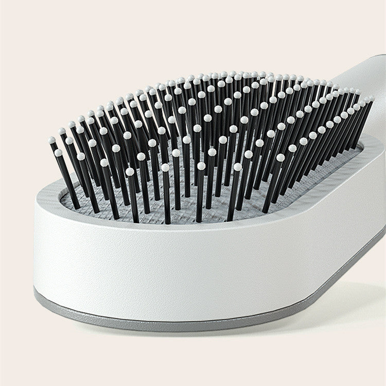 One-Press Self Cleaning Hair Brush Standing Base Women