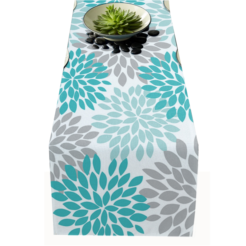 Dahlia Flower Print Table Runner Simple Home Party Dining Decor Tablecloth