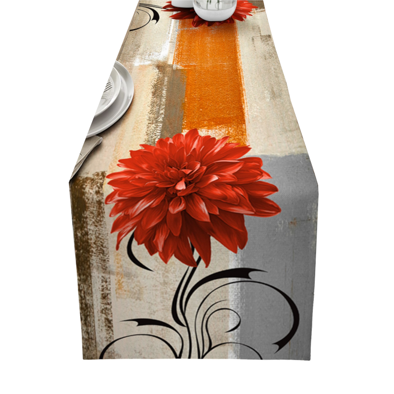 Dahlia Flower Print Table Runner Simple Home Party Dining Decor Tablecloth