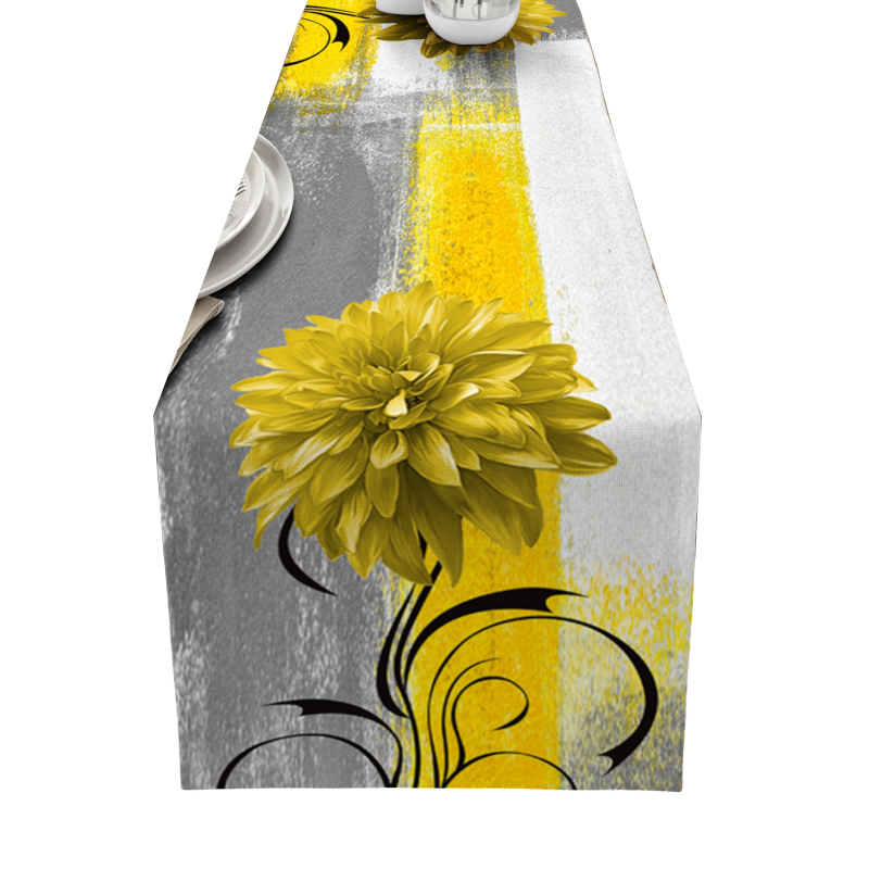 Dahlia Flower Print Table Runner Simple Home Party Dining Decor Tablecloth