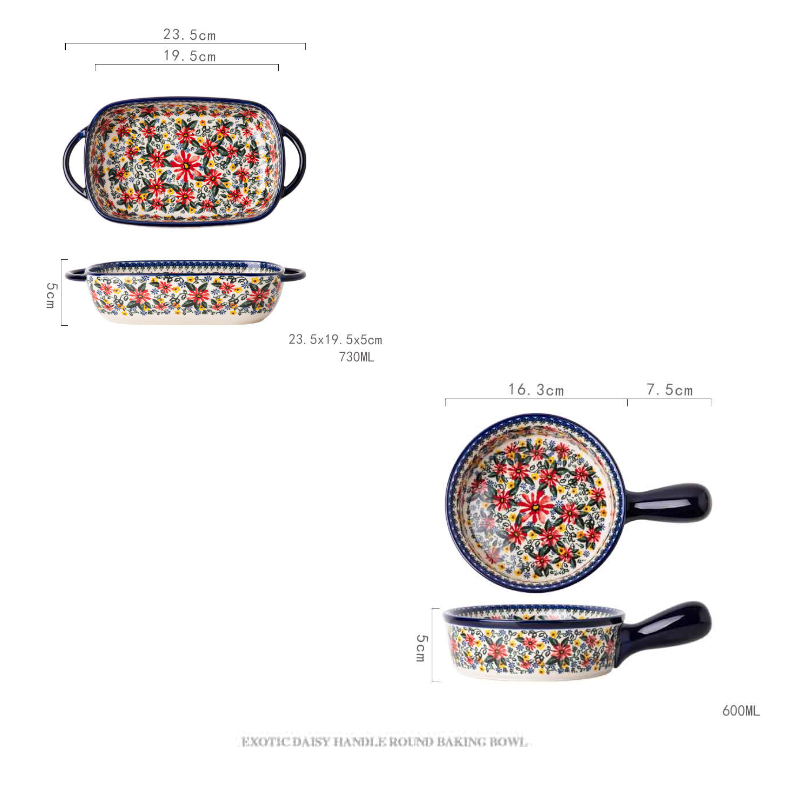Daisy Floral Ceramic Handle Baking Bowl Tray Kitchen Cookware
