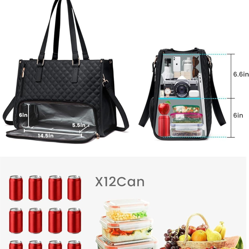 Artificial Leather Lunch Tote Bag Thermal Insulated Leak Proof Crossbody