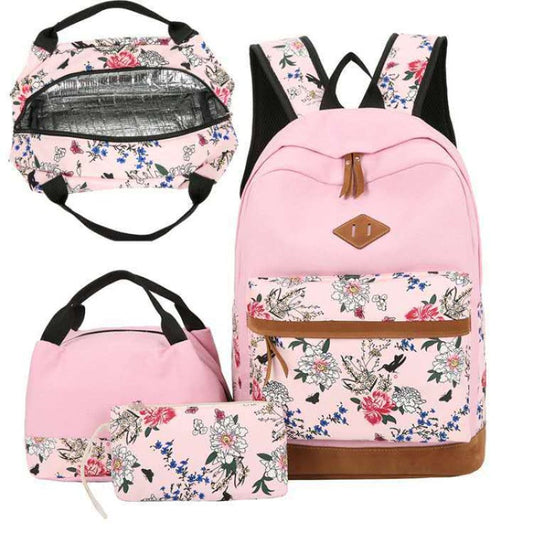 Floral Bags 3Pcs Schoolbag Backpack Lunch And Wallets