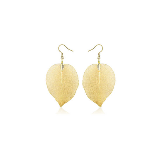 Veile Studios Delicate Filigree Leaf Drop Earrings Leaves Studs Long Dangle Gold