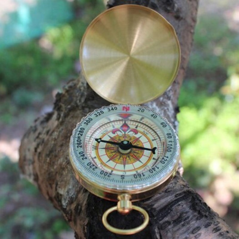 Deluxe Outdoor Compass Keychain For Hiking Camping Gold