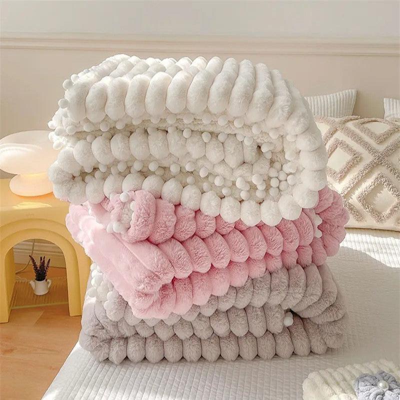 Blanket Cream White Tuscan Faux Rabbit Fur Weighted 120X150cm