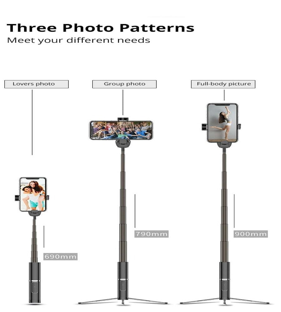 3 In 1 Extendable Black Wireless Bluetooth Selfie Stick