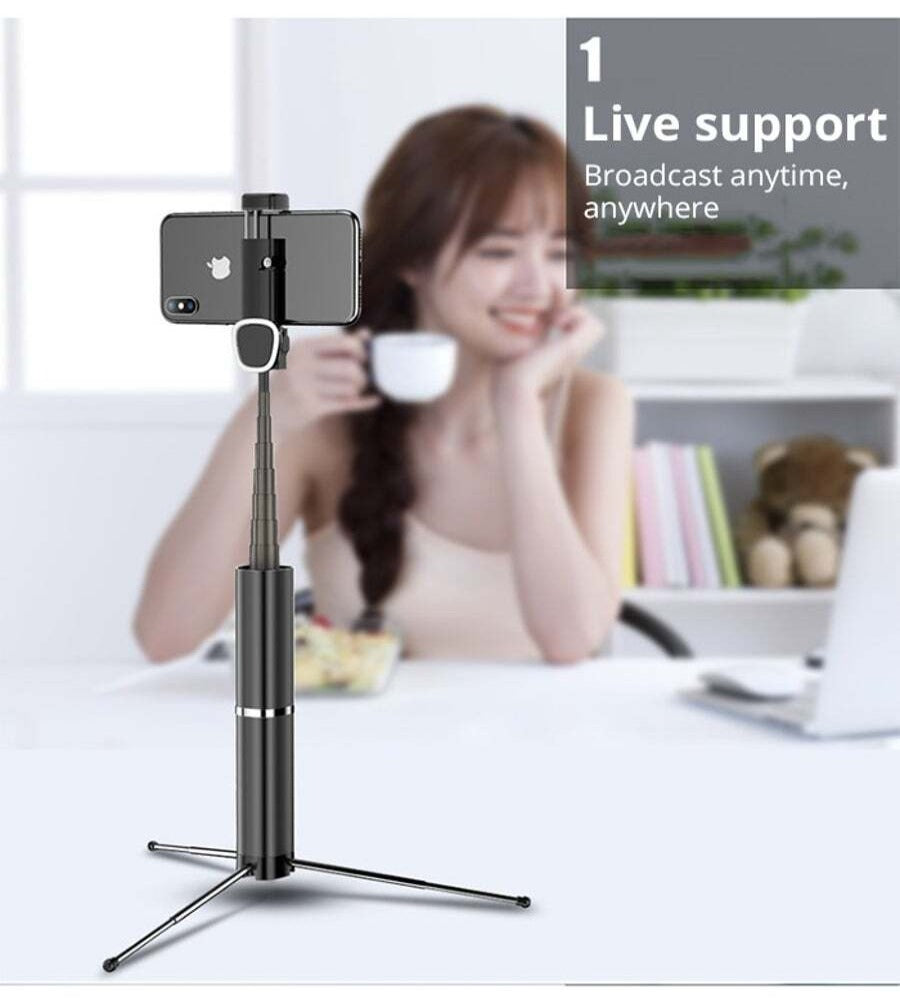 3 In 1 Extendable Black Wireless Bluetooth Selfie Stick