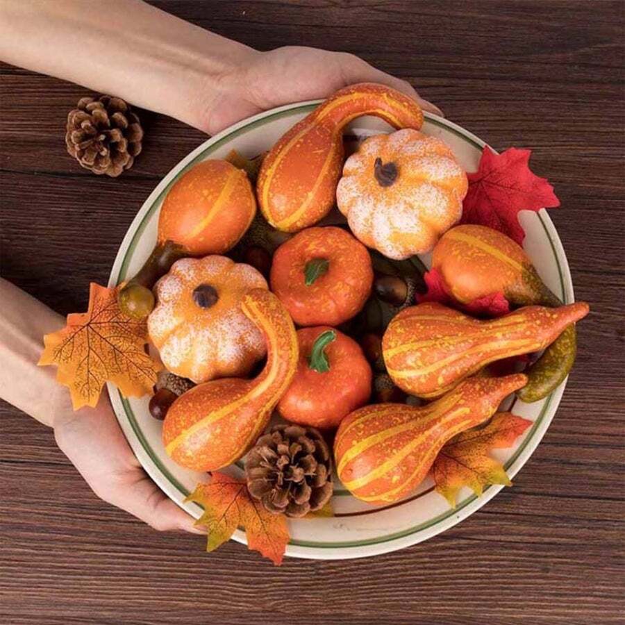 86 Pcs Halloween Simulation Acorn Artificial Pumpkins Pine Cones Maple Leaves