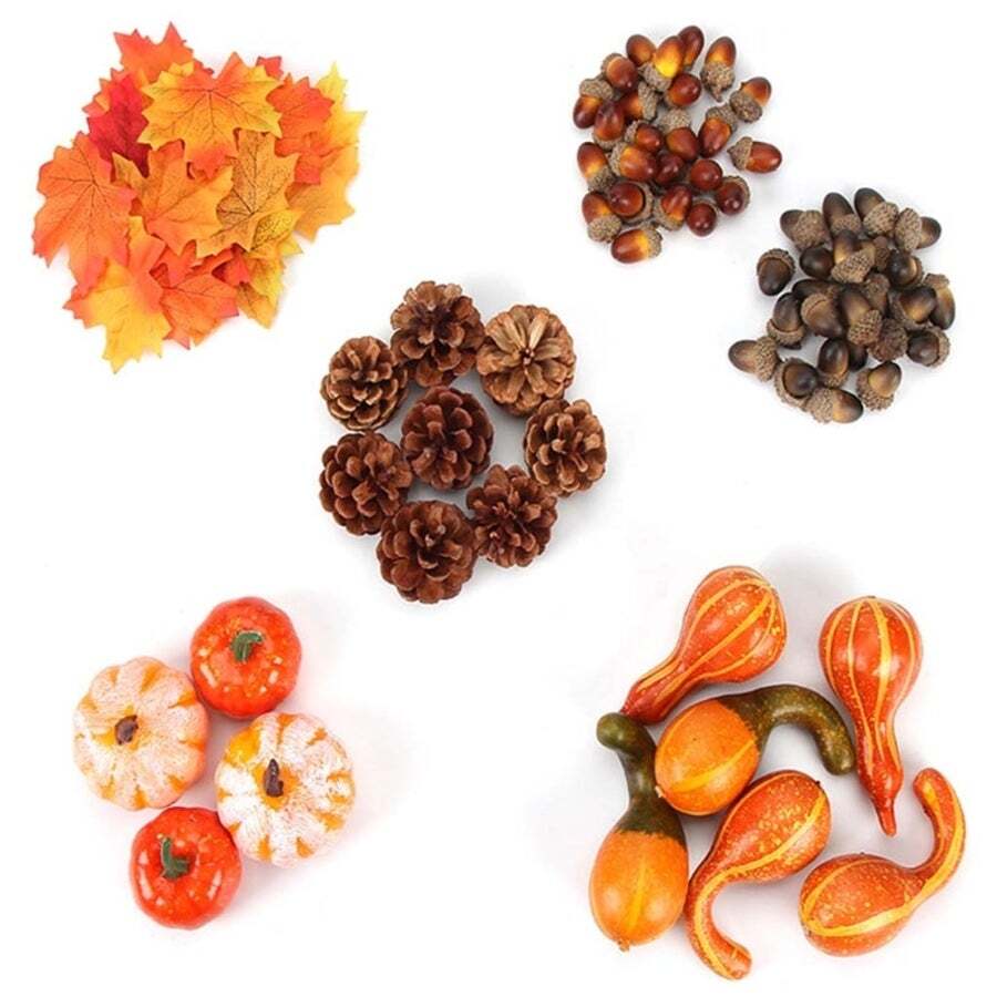 86 Pcs Halloween Simulation Acorn Artificial Pumpkins Pine Cones Maple Leaves