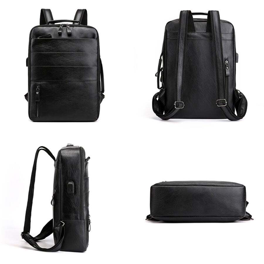 Business Backpacks For Men Waterproof Pu Leather Laptop Bag Large Capacity Usb Charging Rucksack Male Fashion Bagpack